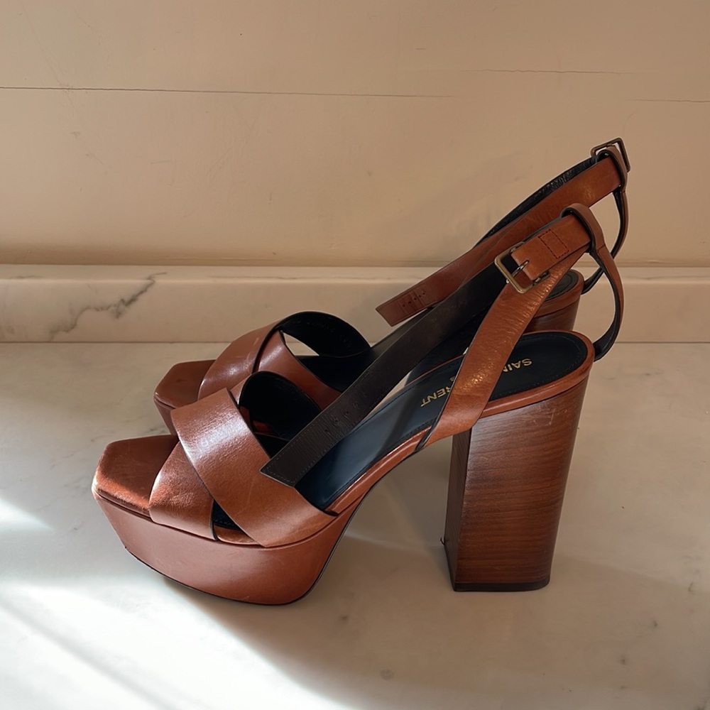 Saint Laurent Brown Leather Platform Sandals - Picture 5 of 13